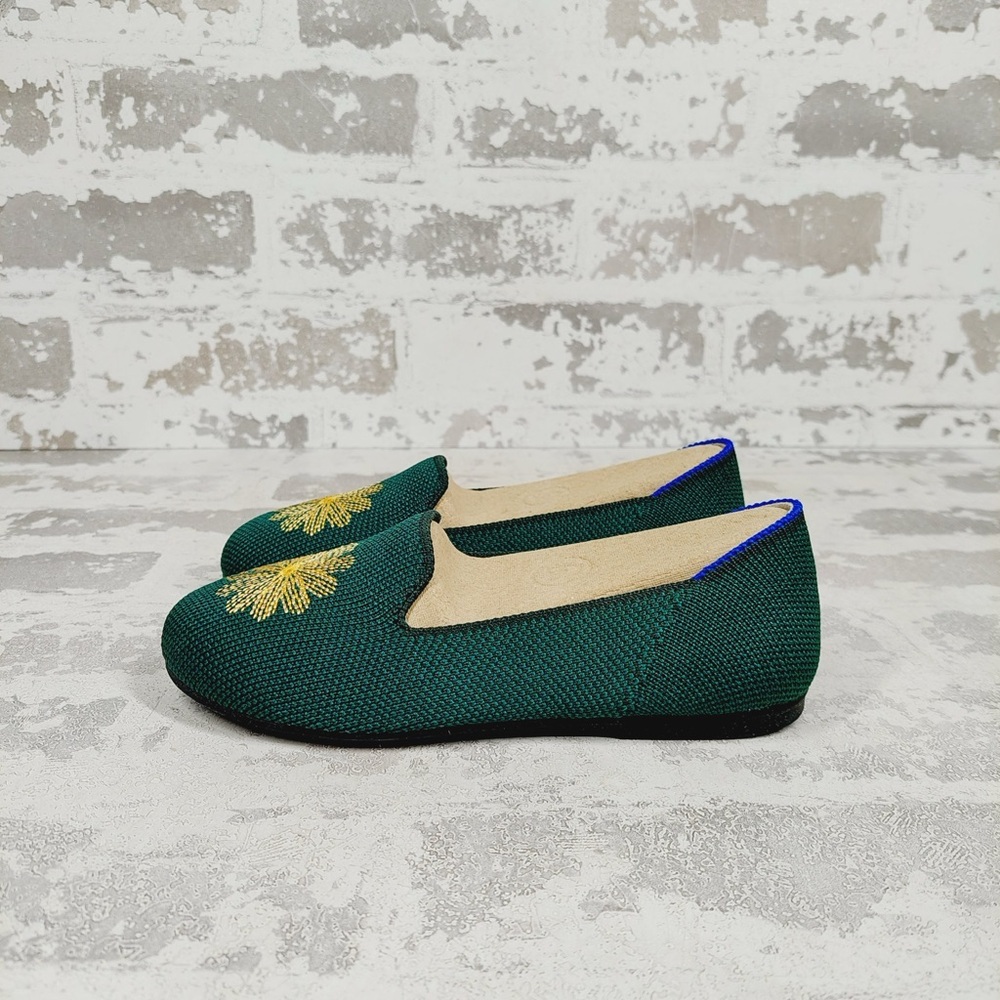 New Rothy's The Flat Green with Sunflower Round Toe Slip On Loafers C390